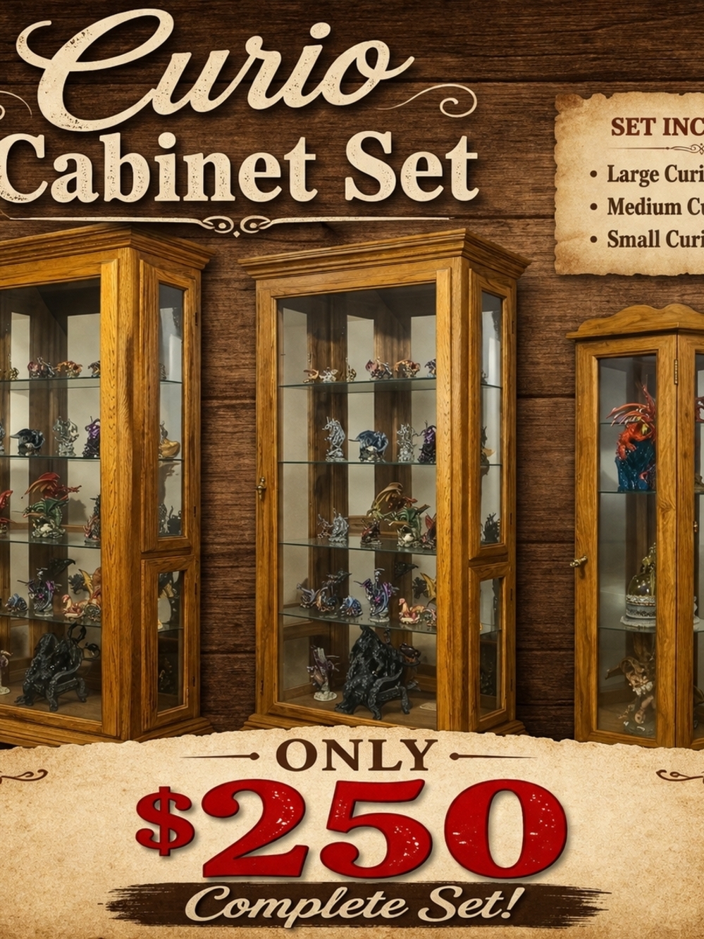 Wood Tone Curio Cabinet Set - Oak Finish
